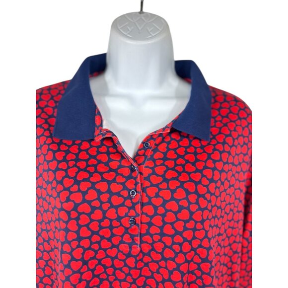 Lands End Womens Plus Size Red & Navy Heart Print Polo Shirt 2X Cotton Blend 3/4 - Picture 6 of 13